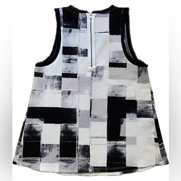 ANTHROPOLOGIE POSTMARK ANZERE White Black Tank Square Pattern Fringe Top SZ S - Picture 3 of 5